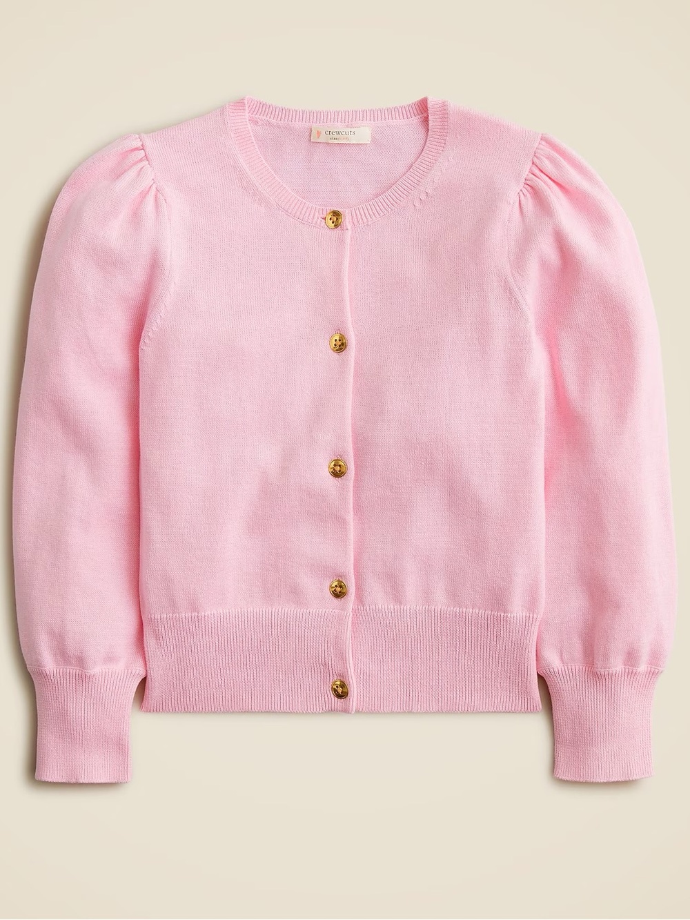 Crewcuts Pink Orchid Girls' puff-sleeve cardigan with Gold buttons